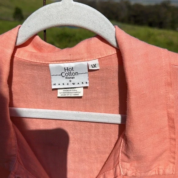 Hot Cotton Marc Wear Peach Coastal Linen button up Short Sleeve 1X - Picture 4 of 4